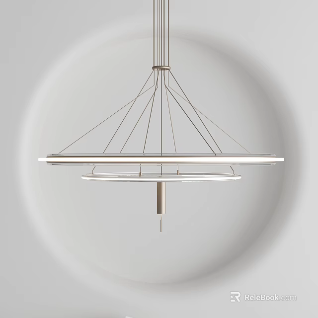 Modern Pendant Light With Circular Metal Frame And Sleek Interior Design Elements 3d model