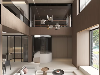 Modern Loft Living Room Interior With Sofas And Pendant Lights 3d model