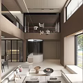 Modern Loft Living Room Interior With Sofas And Pendant Lights 3d model