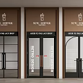 Modern Coffee Shop Facade With Glass Double Doors And Coffee Cup Icons