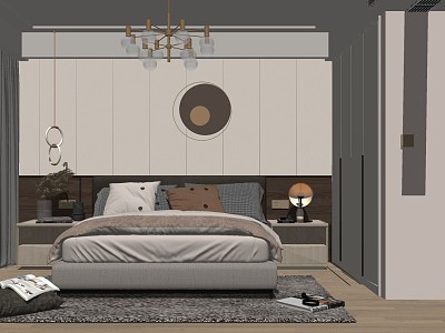 Modern background double bed furniture combination model