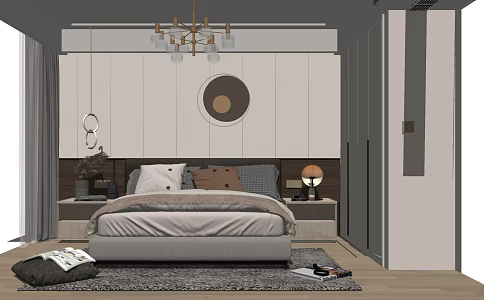 Modern background double bed furniture combination 3d model