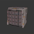 Gray Cubic Equipment With Multiple Drawer Modules And Orange Accent Strips