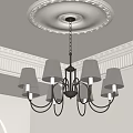Elegant Classic Chandelier With White Lampshades And Metal Frame On Decorative Ceiling