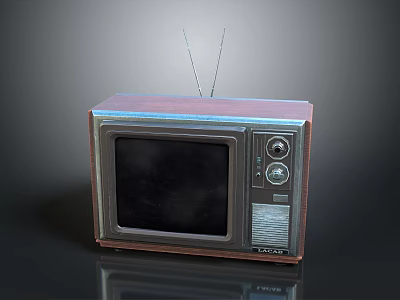 Vintage Wooden Case Television With Black Screen And Two Antennas Front Knobs 3d model