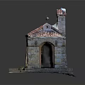 Traditional Stone Chapel Building With Red Tiled Roof Arched Doorway And Small Tower