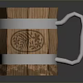 Wooden Mug With Silver Metal Bands Yellow Floral Pattern And Sturdy Handle