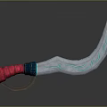 Silver Scimitar Weapon Design With Blue Glowing Patterns Red Wrapped Handle And Ring Guard