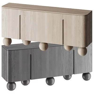 Modern Wooden Entryway Cabinet Sideboard with Light Gray Finish and Round Legs 3d model