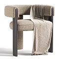 Modern Beige Fabric Upholstered Single Armchair With Sleek Dark Metal Frame And Cozy Throw Blanket