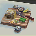 Fresh Frosted Bread Loaf With Sliced Citrus Fruits Small Pastries And Knife On Wooden Board