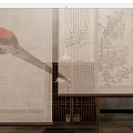 Traditional Chinese Window Curtains With Bird Pattern Calligraphy And Paintings 3d model