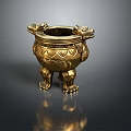 Golden Incense Burner With Dragon Shaped Handles And Animal Legs Design