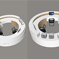 Modern Circular Public Chair Design With Black Seats And Blue Screens
