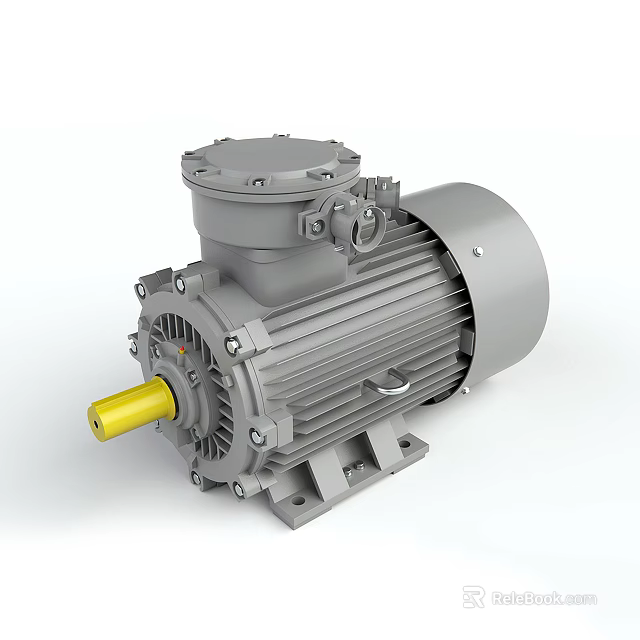 Industrial Electric Motor With Gray Housing Yellow Shaft Mounting Base And Bolts For Industrial Applications 3d model 