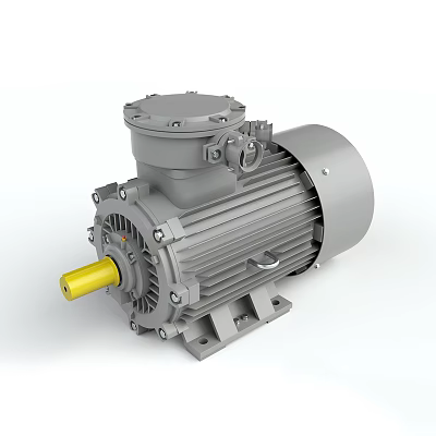 Industrial Electric Motor With Gray Housing Yellow Shaft Mounting Base And Bolts For Industrial Applications 3d model