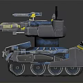 Futuristic Blue And Gray Tank 3D Model Featuring Detailed Tracks Antenna And Cannon Design