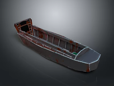 Rusty Metal Boat With Open Compartment And Weathered Exterior 3d model