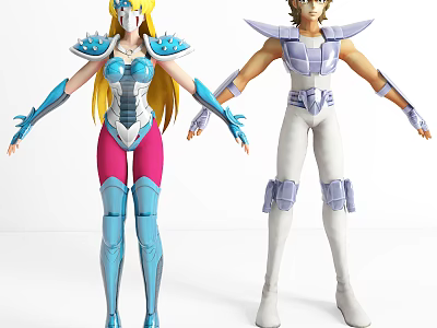 Anime Game Characters 3D Model Design With Blue White Armor And Long Hair 3d model