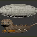 Vintage Airship With White Envelope Wooden Cabin And Orange Decorative Elements