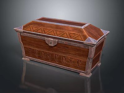 Wooden Storage Chest With Decorative Metal Accents And Ornate Patterns For Home Organization 3d model