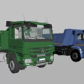 Two Green And Blue Mercedes Dump Trucks With Modern Design Features