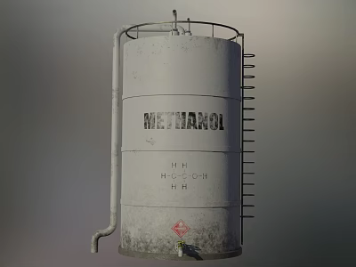 Industrial Methanol Storage Tank With Safety Sign And Chemical Structure Label 3d model