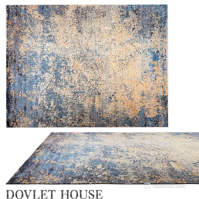 Vintage Square Carpet With Blue Beige Distressed Texture For Living Room Decor 3d model 