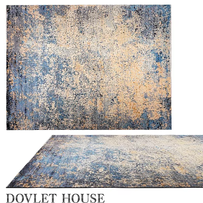 Vintage Square Carpet With Blue Beige Distressed Texture For Living Room Decor 3d model