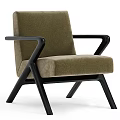 Modern Style Olive Green Upholstered Accent Chair With Black Wooden Arms And Geometric Cross Legs