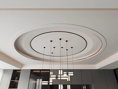 Modern Style Circular Ceiling In Interior With Chandeliers And Layers 3d model