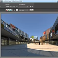 Vibrant Commercial Street With Colorful Buildings Pedestrians Billboards And Outdoor Square