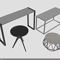 Modern Furniture Set with Concrete Top and Metal Frame Gray Black Bench and Stools