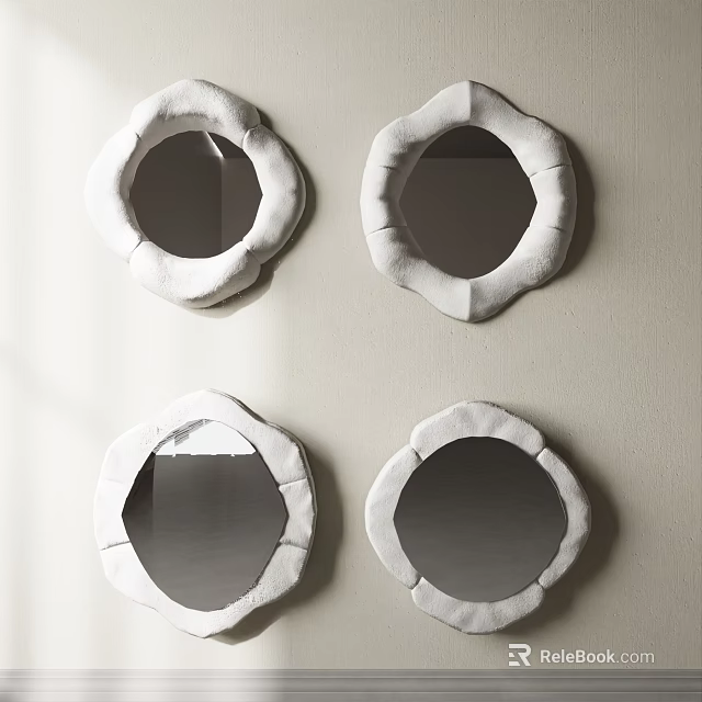 Four Modern Mirrors With Soft Padded Textured Frames Hanging On Neutral Wall 3d model