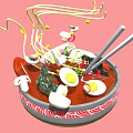 The image provided focuses on a bowl of ramen with noodles eggs vegetables and chopsticks and does not contain any animals so it is impossible to generate an English title with animals as the main subject based on the picture information.