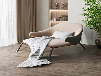 Modern Single Sofa In Bright Room With Blanket Pillow And Plant 3d model