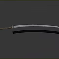 Traditional Japanese Katana With Curved Blade Wrapped Handle And Black Sheath
