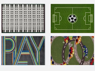 Square Rugs With Checkerboard Football Field PLAY Letters And Toy Car Track Patterns 3d model
