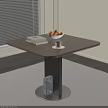 Modern Dark Dining Table With Marble Base Books Bowl Of Oranges And Coffee Cup In Light Room