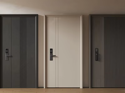 Three Modern Security Doors With Different Colors And Smart Lock Features 3d model