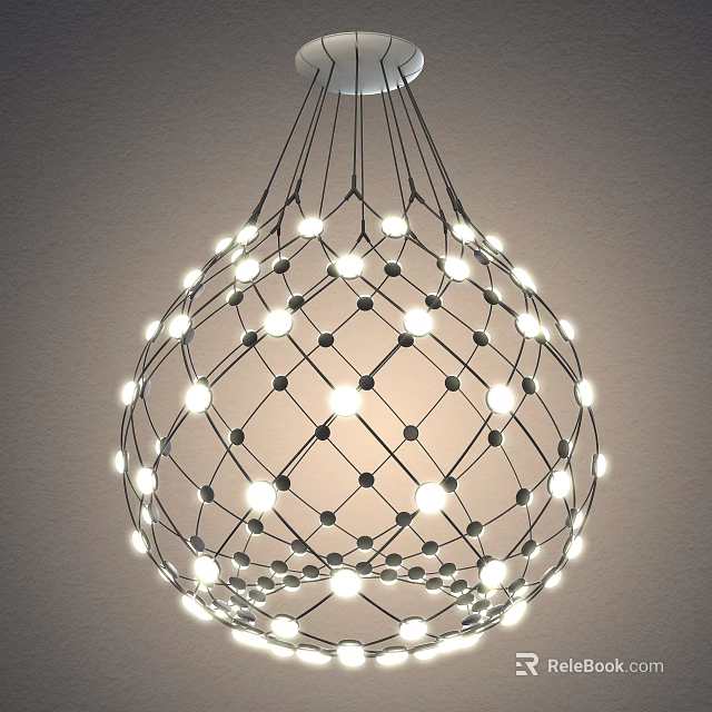 Unique Shape Pendant Light With Modern Net Like Structure And Multiple Illuminating Bulbs 3d model 