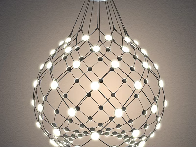 Unique Shape Pendant Light With Modern Net Like Structure And Multiple Illuminating Bulbs 3d model