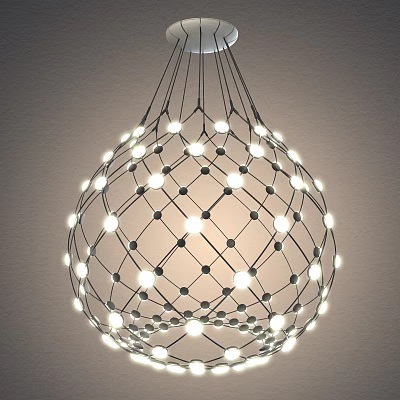 Unique Shape Pendant Light With Modern Net Like Structure And Multiple Illuminating Bulbs 3d model