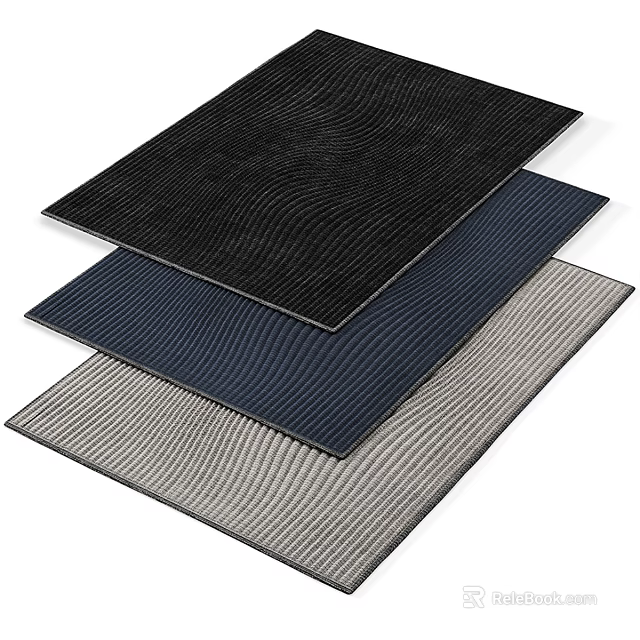 Square Rugs in Black Navy and Gray with Striped Textured Design for Living Room Decor 3d model 