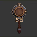 Decorative Wooden Hammer With Barrel Shaped Head Metal Accents And Rope Details