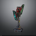 Futuristic Sci Fi Mechanical Structure With Red Green Glowing Panels And Base