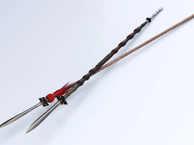 pike spear javelin cold weapon red tassel 3d model