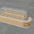 Wooden Display Shelf With Transparent Glass Cover For Baked Goods And Side Basket
