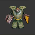 Yellow And Black Robot Character With Armor Shield Claws And Horns
