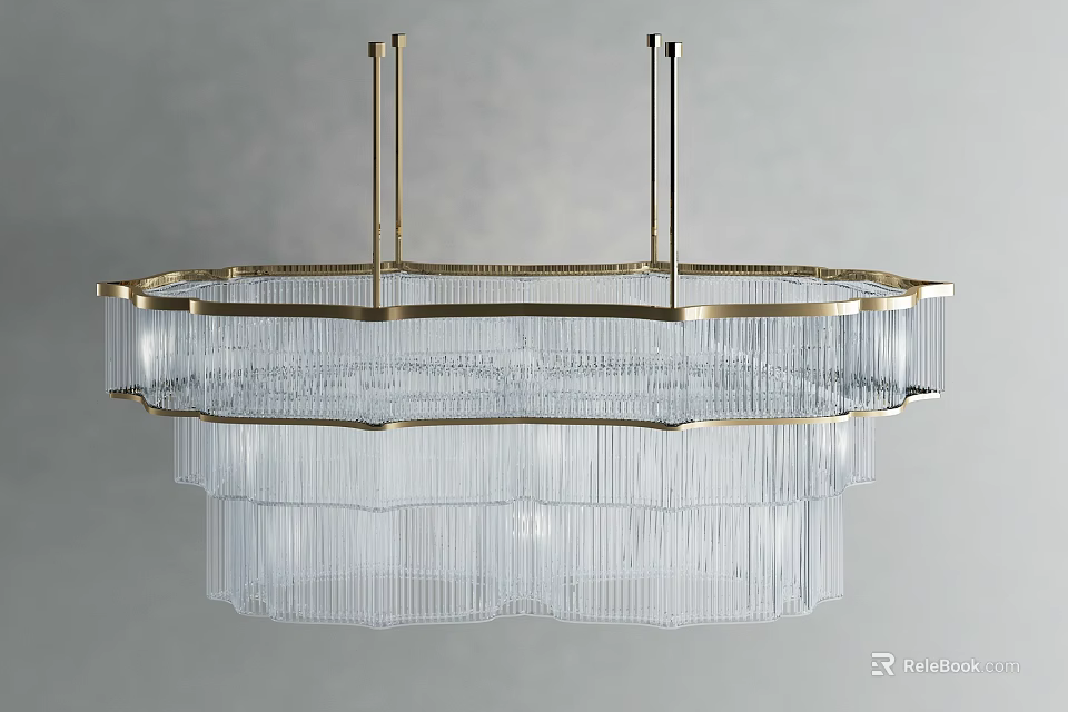 Luxury Modern Crystal Chandelier With Transparent Crystal Pendants And Brass Layered Frame Design 3d model 